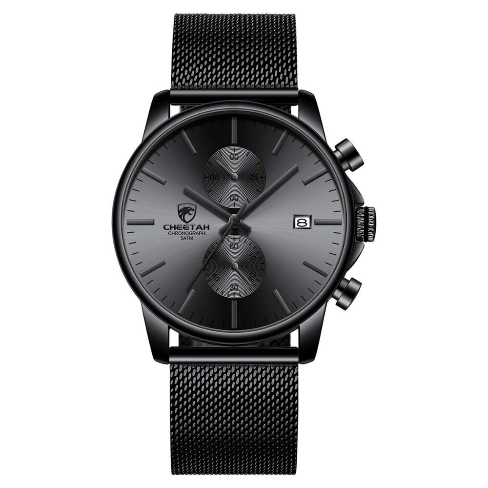 Men's Stainless Steel Mesh Watch with Chronograph and Water Resistance